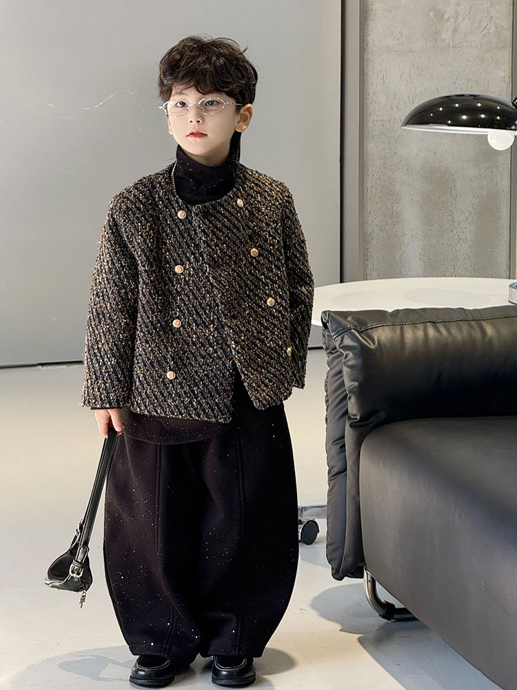 Suit Set 2025 Autumn and Winter New Style Chanel-Inspired Fleece-Lined Suit Children's Blazer Trendy One-Piece Wholesale Trendy