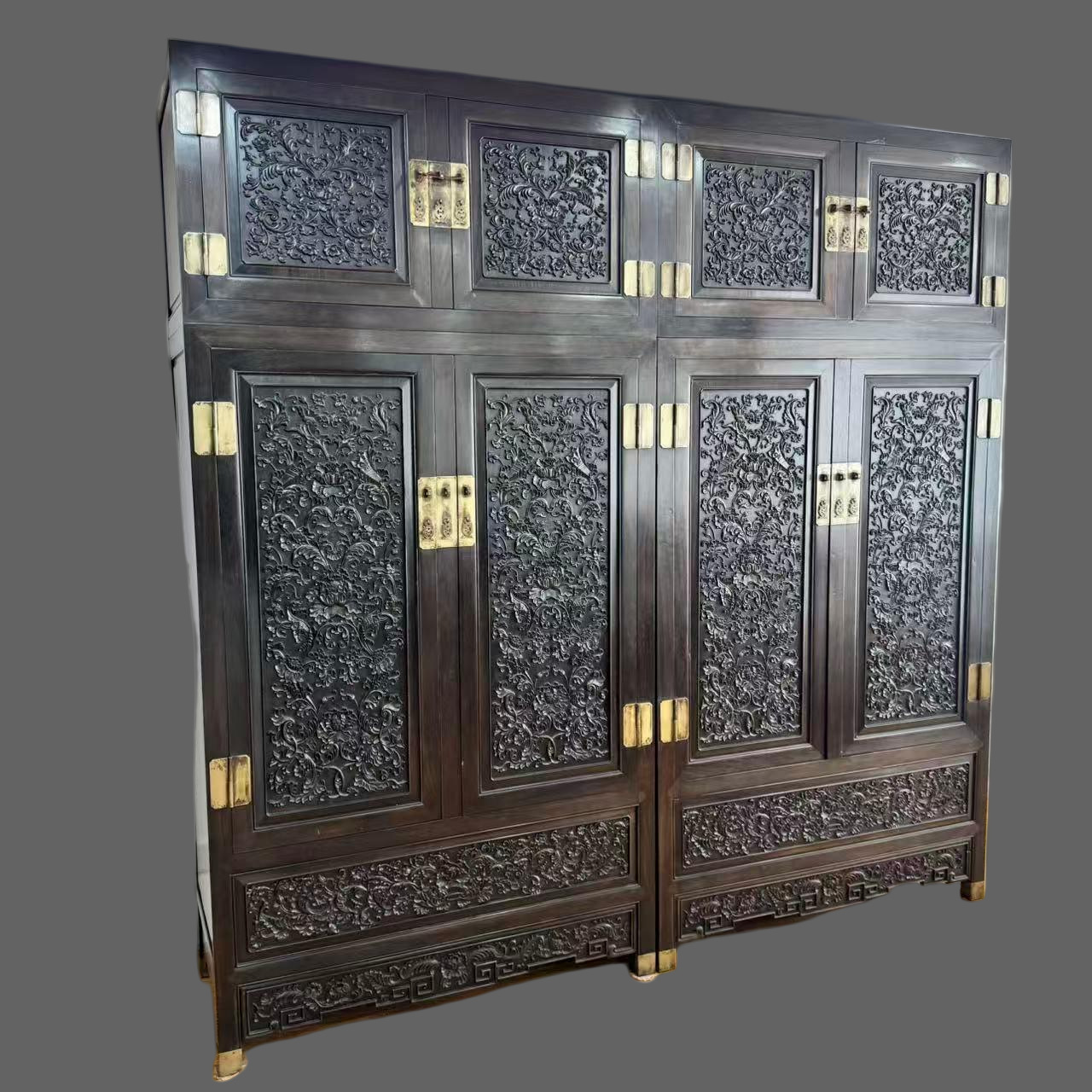 J120 Clear Rosewood Cabinet with Western Lotus Pattern, a Pair (120*55*240)