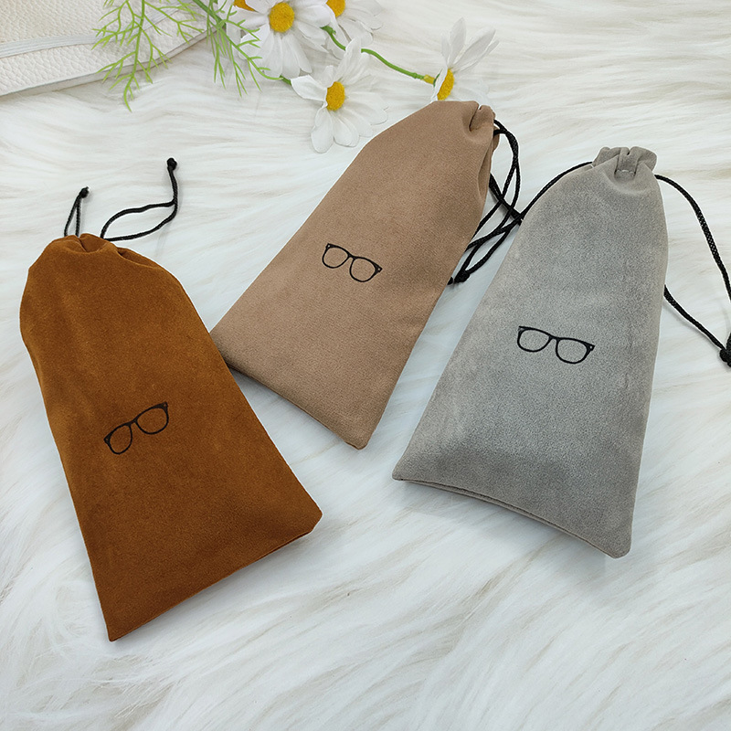 New flocking cloth color glasses storage bag with logo drawstring pocket fashion trend portable glasses bag