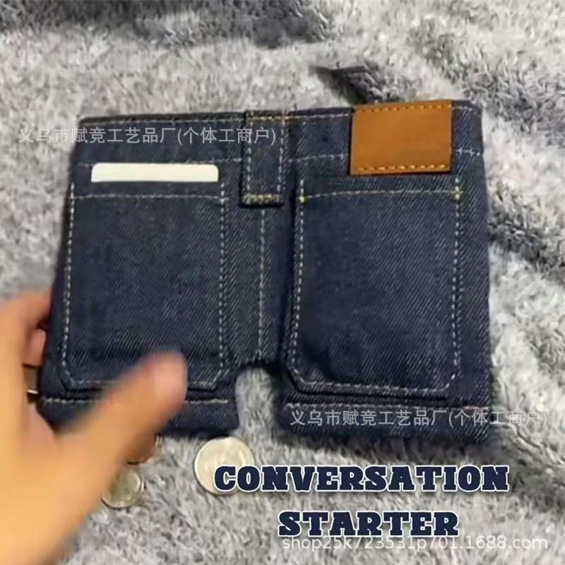 Cross-Border New Product Amazon Mini Jeans Wallet Foldable Jeans Shape Coin Purse Small Card Holder
