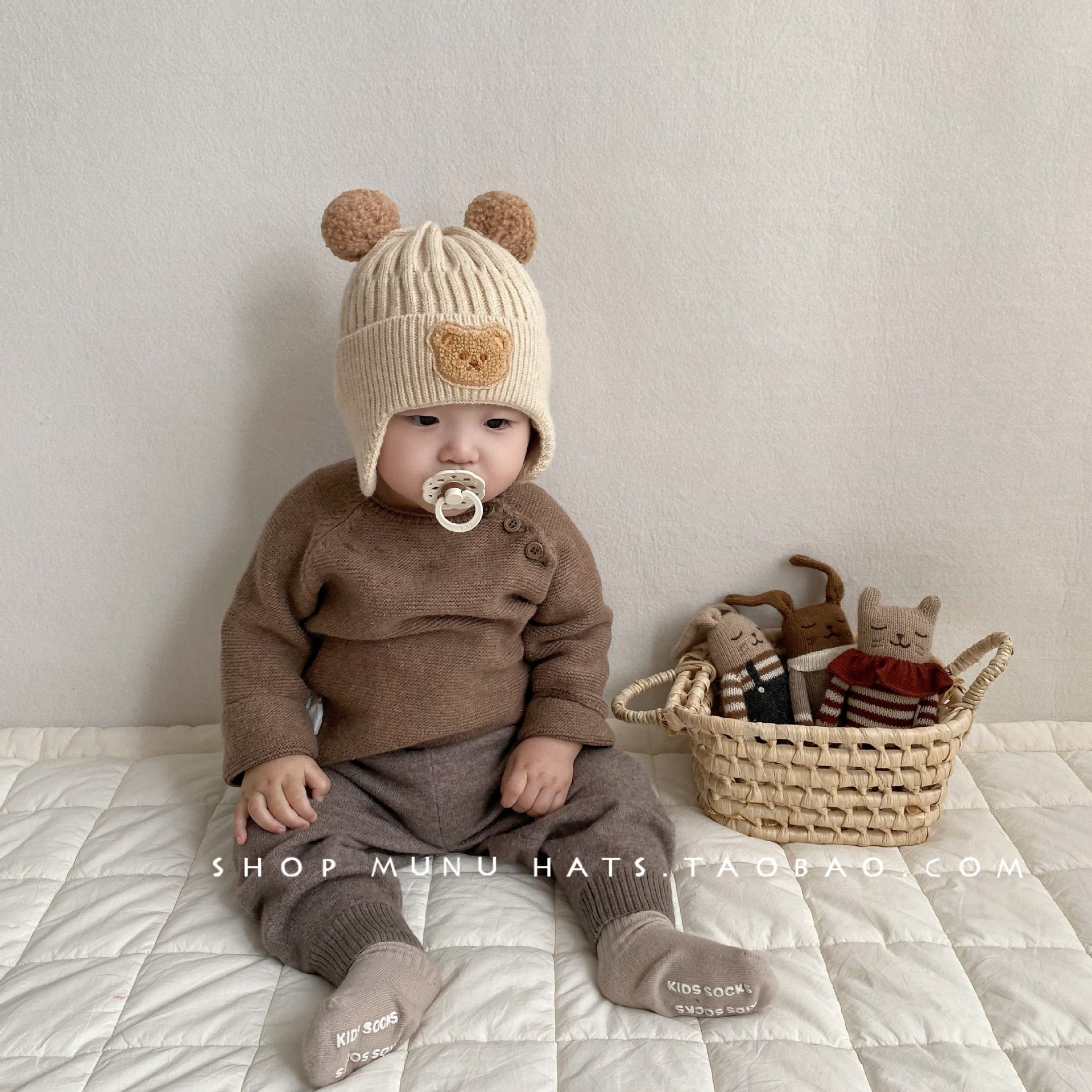 Baby Woolen Hat, Cute Bear Ear Protection Hat, Kidsren's Winter Thickeneded Warm Knitted Hat, Korean Style Infant Hat