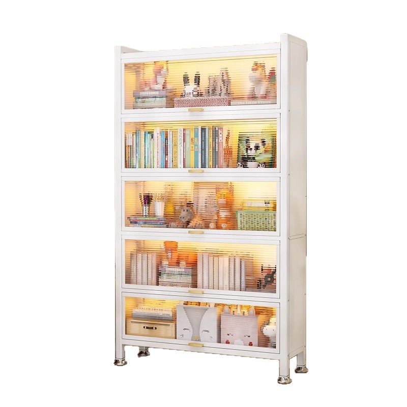 Steel Storage Cabinet Household Bookcase with Door Dust-Proof Storage Cabinet Multi-Layer Floor-To-Ceiling Living Room Storage Cabinet Children's Toy Cabinet