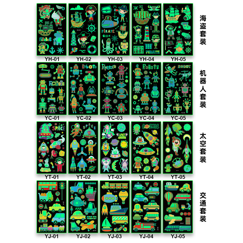 Cross-border Spot Children's Cartoon Luminous Tattoo Sticker Waterproof Sweat Party Activity Animal Dinosaur Unicorn Face Sticker