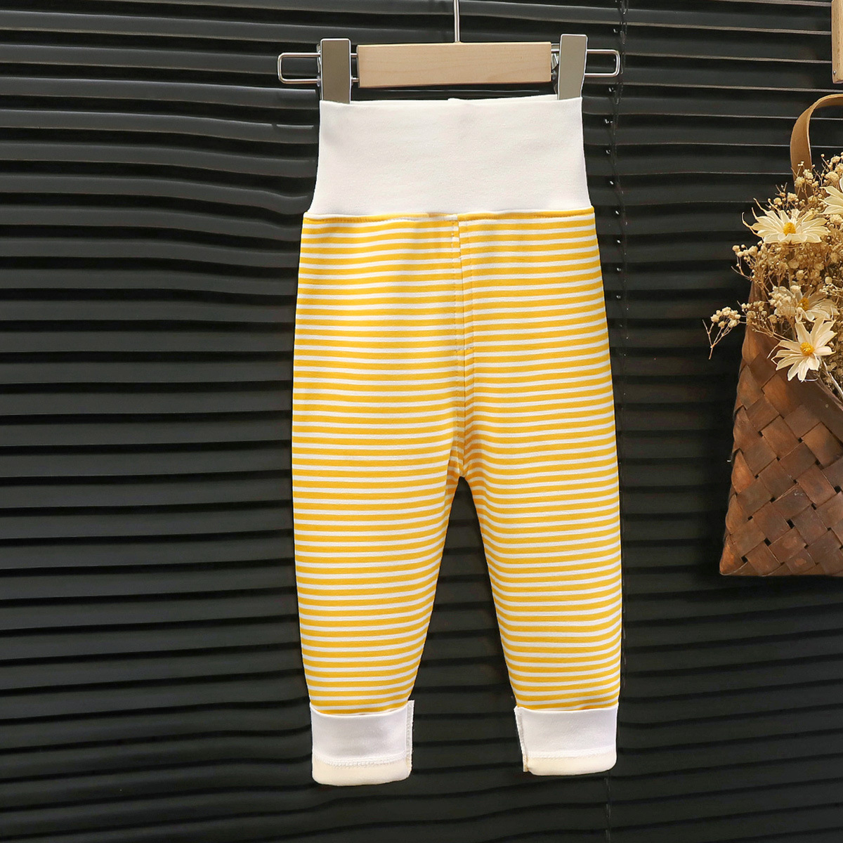 Children's fleece-lined long johns warm pants baby high waist belly protection pants boys and girls pajama pants infant leggings autumn and winter