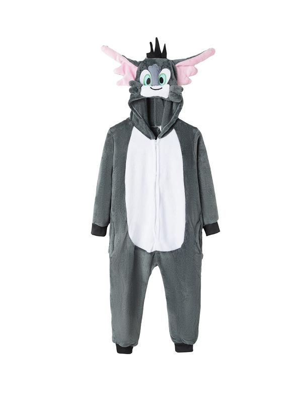 2025 new autumn and winter flannel anime with cat's claws black cat leopard print cat children's animal one-part pajamas home clothes