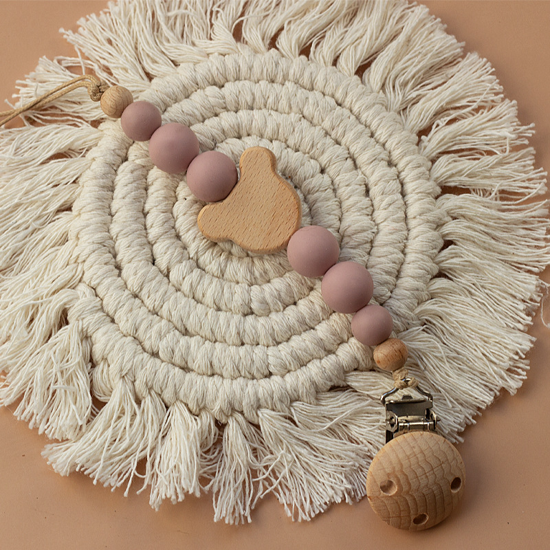 INS Nordic Style Maternal and Infant Products Pacifier Beech Wood Silicone Pacifier Chain Amazon Foreign Trade Anti-drop Chain