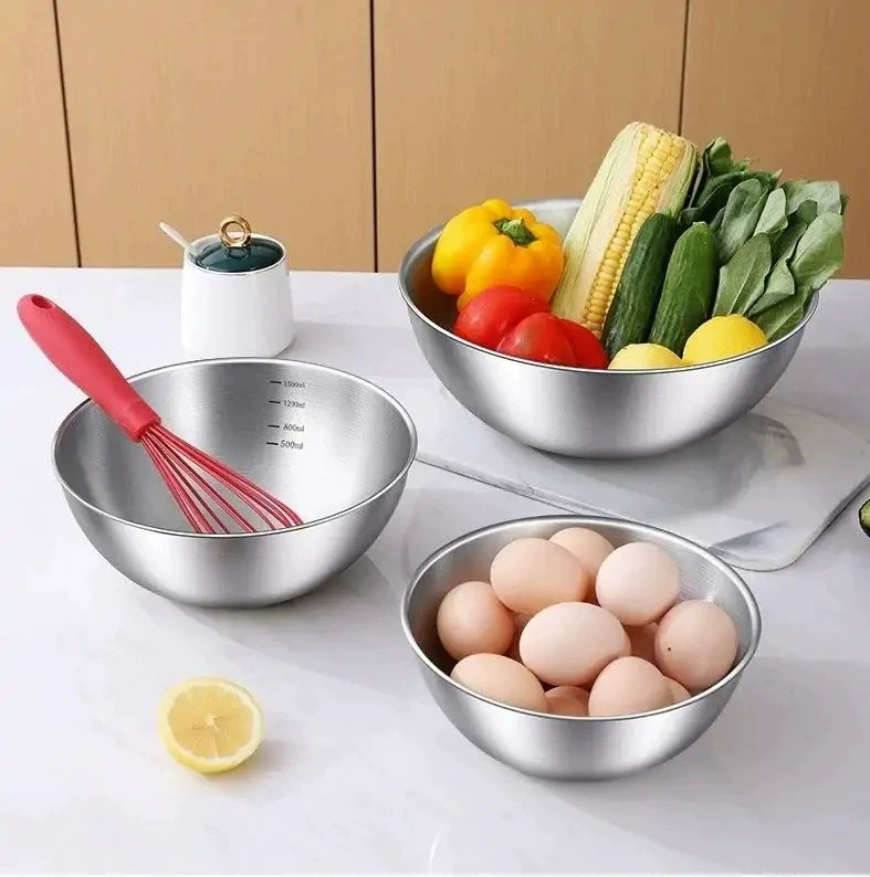 High-Quality Stainless Steel Baking and Fabric Mixing Bowl, Stainless Steel Salad Bowl, Cooking Bowl with Scale, Baking and Egg Beating Bowl