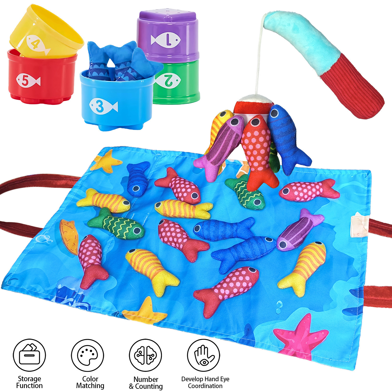 Cross-Border Popular Montessori Toys Baby Fishing Toys Fabric Crawling Game Mat Three-Dimensional Early Education Enlightenment