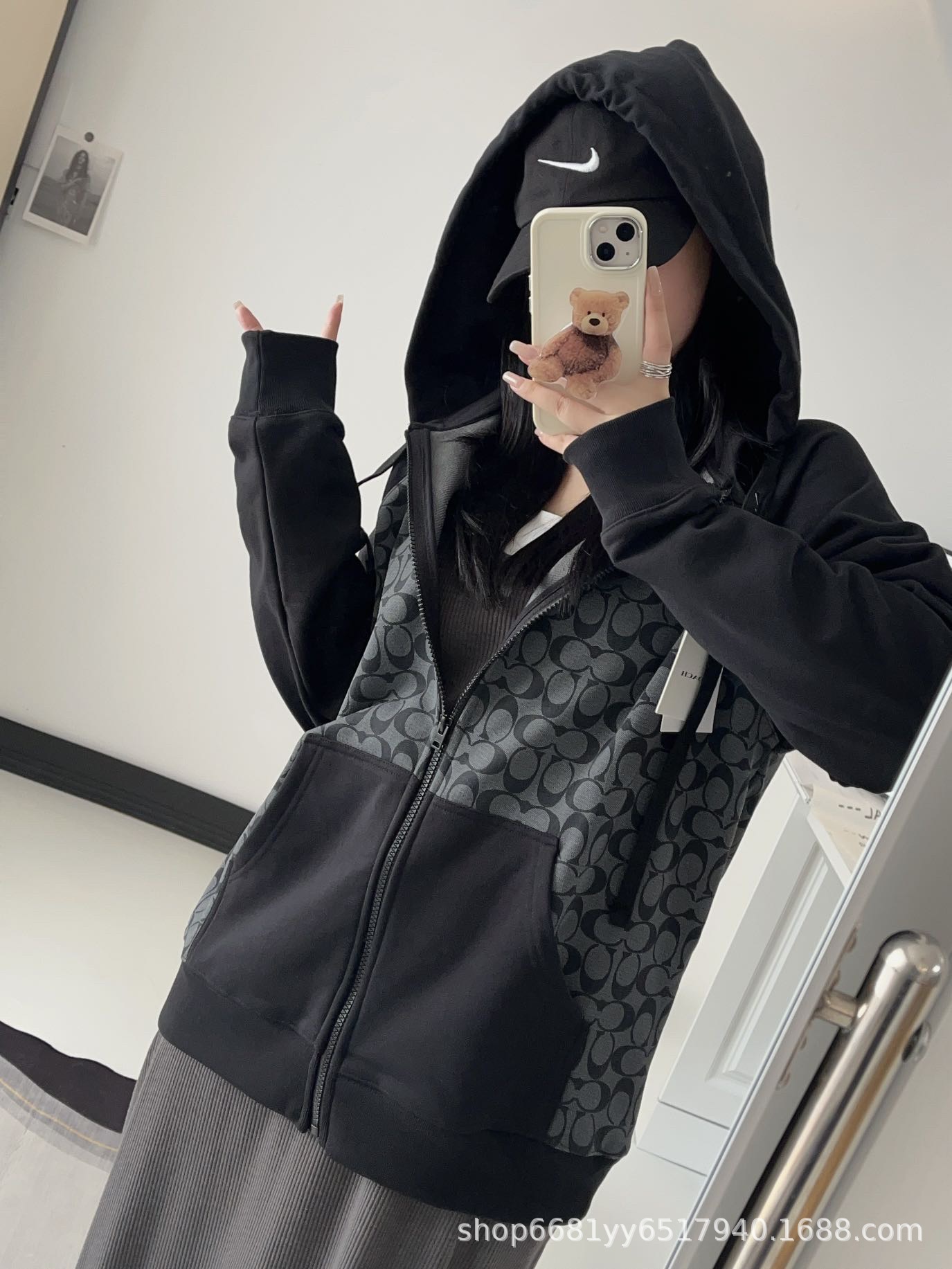 Kaojia Autumn and Winter New Classic CH Old Flower Full Print Casual Loose All-match Men's and Women's Zipper Hooded Sweat