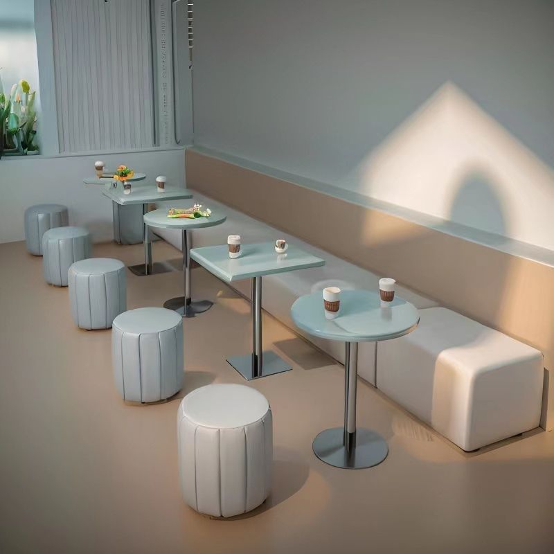 Milk Tea Shop Internet-Famous Coffee Restaurant Small Round Stool Long Bench Table and Chair Commercial Wall-Mounted Backless Booth Sofa