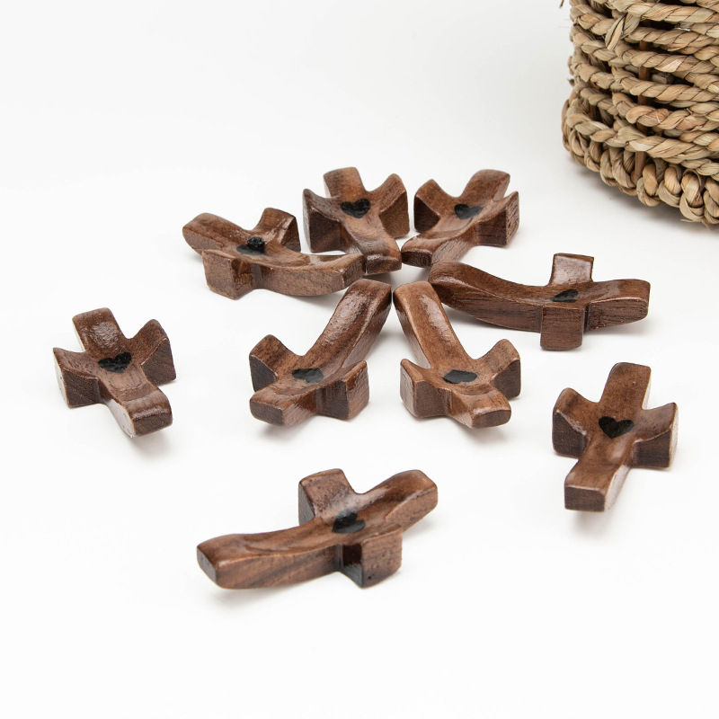 Wooden Cross Black Walnut Hand-Held Thumb Cross in Stock Wholesale for Church Easter Christmas