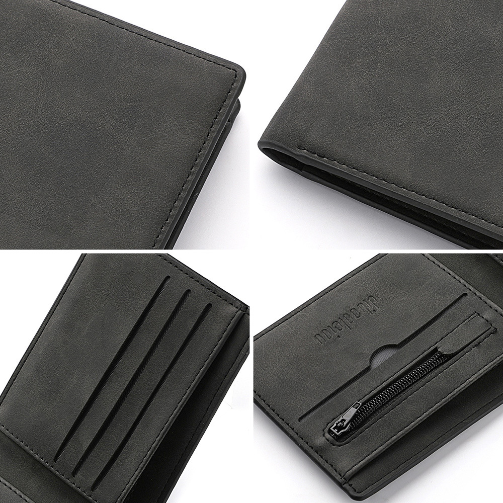 2023 New Wallet Men's Genuine Men's Short Zipper Casual Soft Leather Thin Wallet Retro Wallet Student