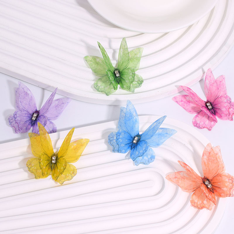 Oushu 5cm Double-Layer Stereo Tulle Butterfly Phoenix Tail Butterfly Artificial Fabric DIY Handmade Hairpin Clothing Accessories