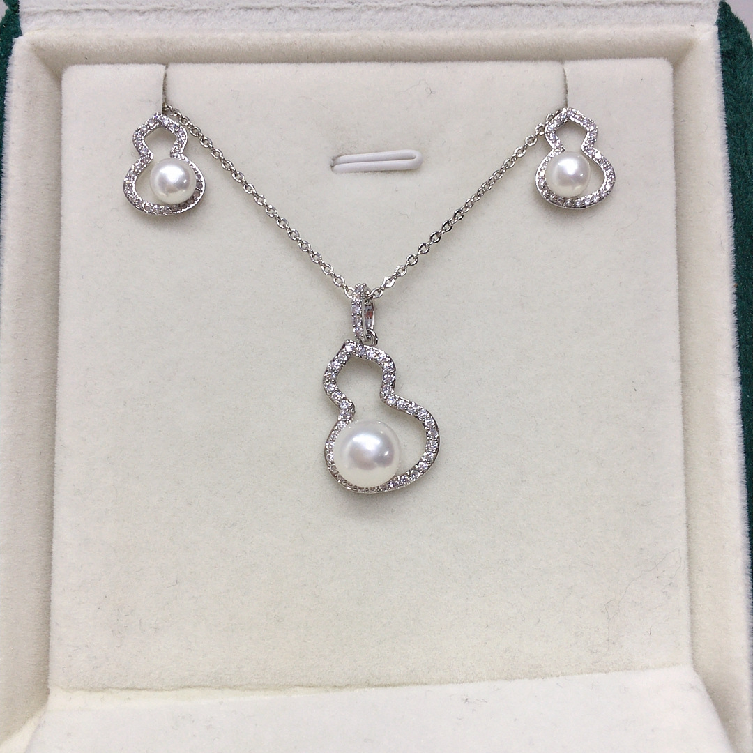 5A natural freshwater pearl pendant earrings ring suit good luck gourd pearl suit wholesale tremolo