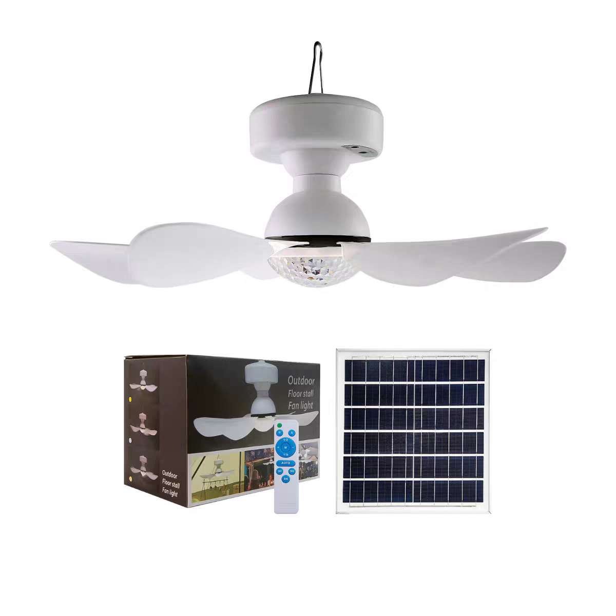 Cross-Border Solar Fan Light Outdoor Camping Dormitory Farm Rechargeable Ceiling Fan Electric Fan