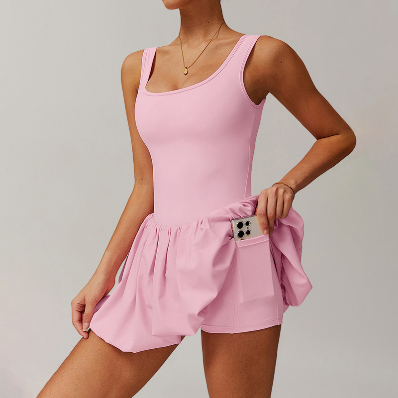 Нюдовая фейковая двухкомпонентная спортивная одежда для женщин, анти-экспозиция, для бега на улице, фитнес, юбка для тенниса, йога с завышенной талией