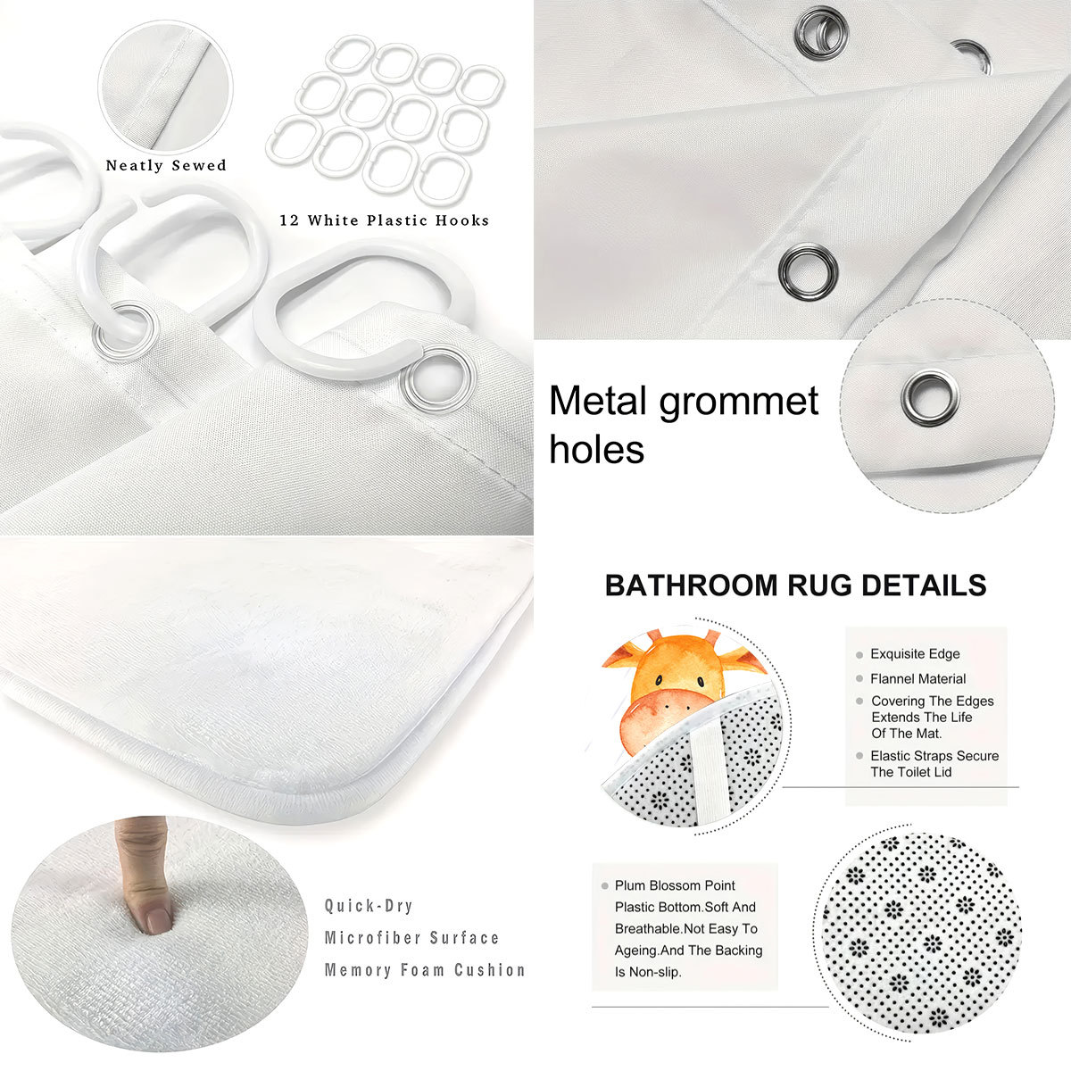 Cross-Border Shower Curtain Custom Bathroom Four-Piece Set Bathroom Partition Curtain Toilet Mat Absorbent Floor Mat Digital Printing Manufacturer