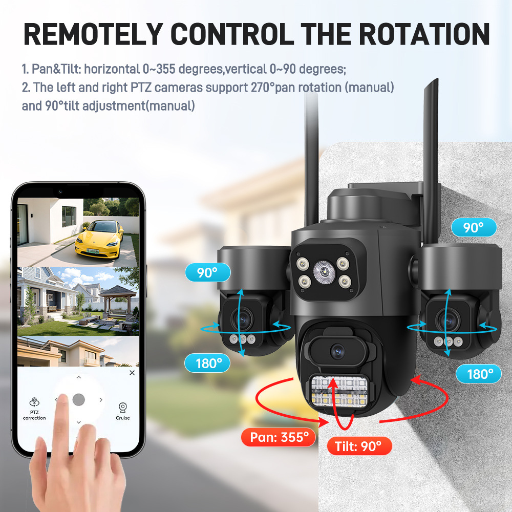 Manufacturer Cross-Border Icsee Super Three-Lens Three-Screen Outdoor Home Wifi High-Definition Surveillance Camera