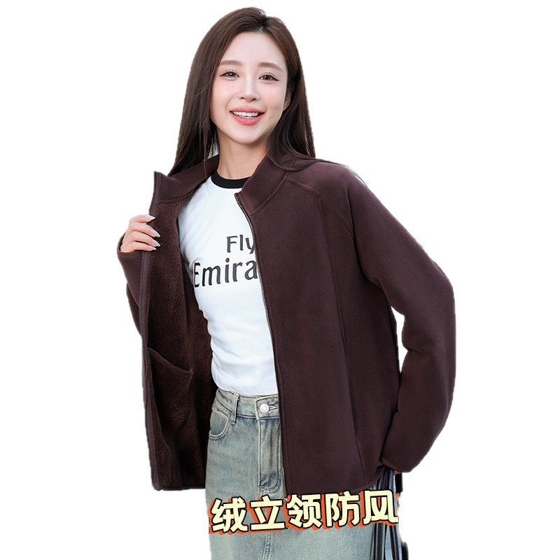 Stand Collar Fleece Jacket for Men and Women, Autumn and Winter Fleece-Lined and Thickeneded Casual Versatile Polar Fleece Outdoor Warm Jacket