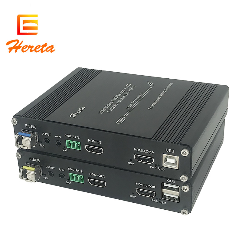 HD HDMI KVM video optical transceiver with USB keyboard mouse fiber optic extender two-way audio RS232