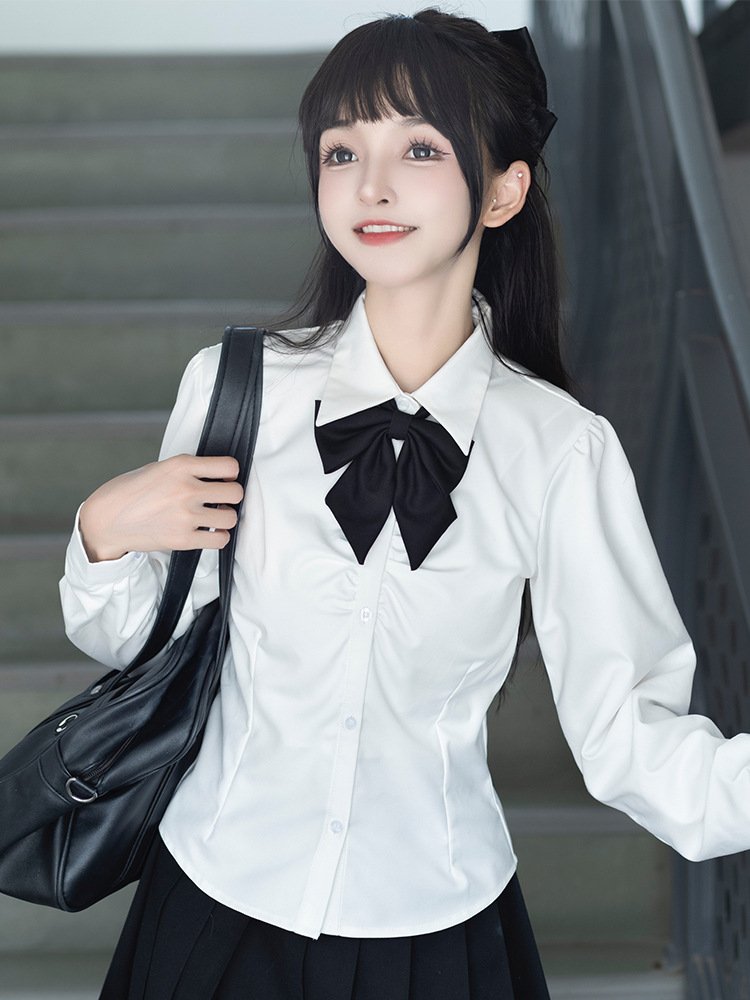 Women's shirt jk uniform long-sleeved top white shirt waist slimming autumn long-sleeved inner wear suit back strap