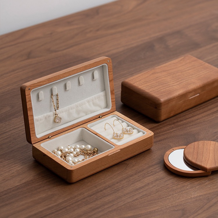 Black Walnut Flannel High-end Jewelry Box Storage Box Exquisite Solid Wood High-end Jewelry Ring Earrings Hand Jewelry Box