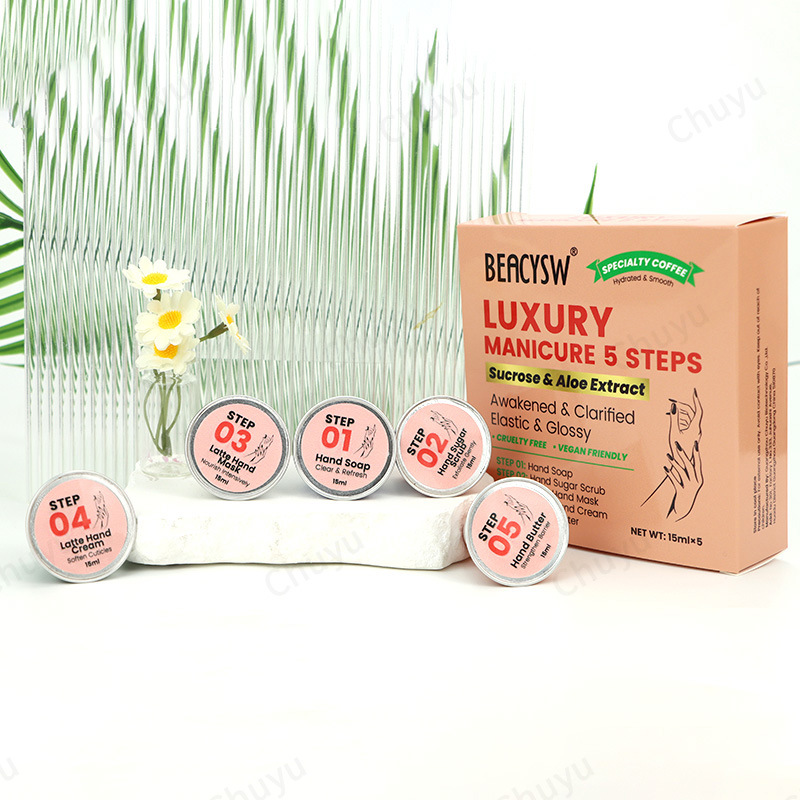 Manufacturer's Five-Piece Hand Care Set, Whitening, Exfoliating, Moisturizing, Beauty Salon Hand Mask, Sugar Scrub, Hand Cream