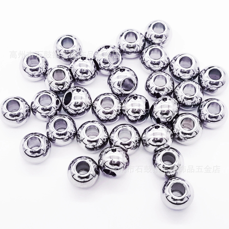 Stainless steel ball through hole beads steel color beads transfer spacer beads glossy solid diy jewelry beaded accessories loose beads