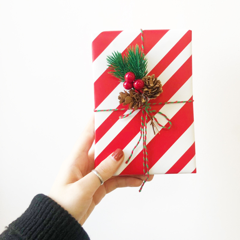 Pine needle mini Christmas tree accessories gift box decoration artificial flower Christmas decoration ornaments desktop red fruit ornaments ins