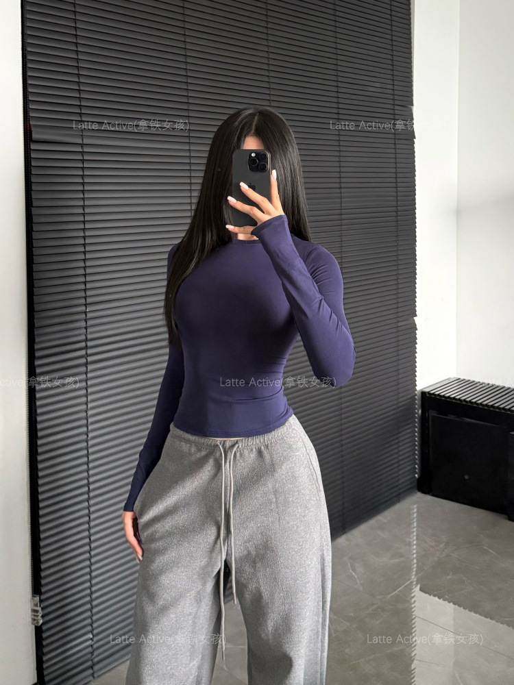 Latte Girl Yoga Wear Women's Long Sleeve T-Shirt Slim Fit Sports Fitness Top Breathable Modal Base Layer