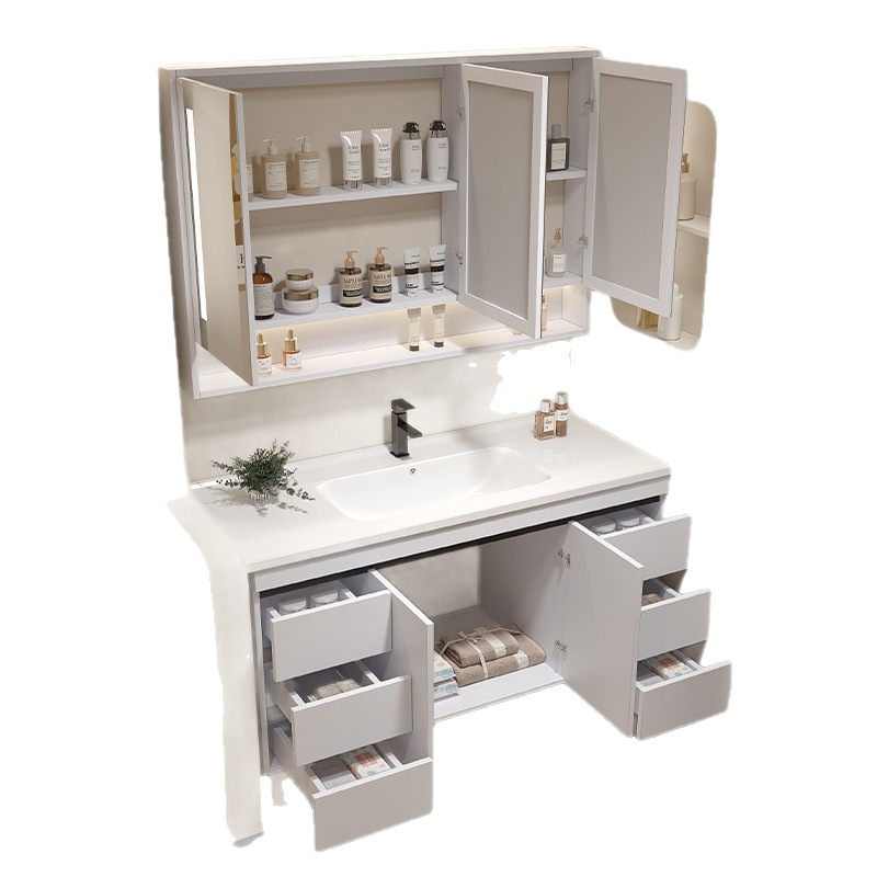 New Home Bathroom Combination Ceramic Integrated Basin Simple Wash Basin Bathroom Sink Floor-Standing Bathroom Cabinet
