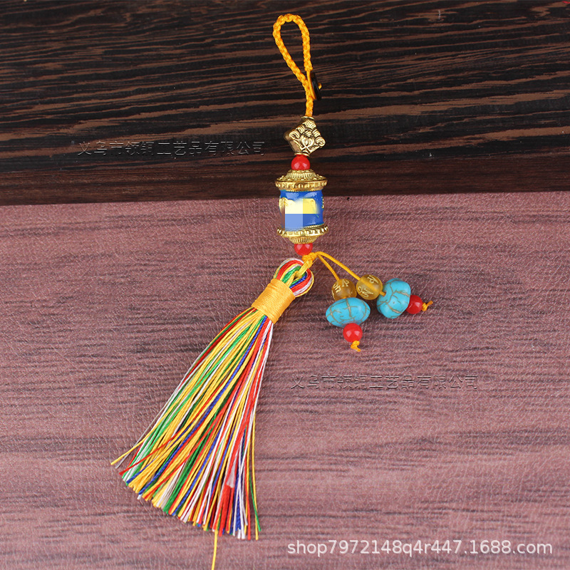 Xizang-style six-character truth ten-color painted small warring tube color tassel car mobile phone bag key chain decorative pendant