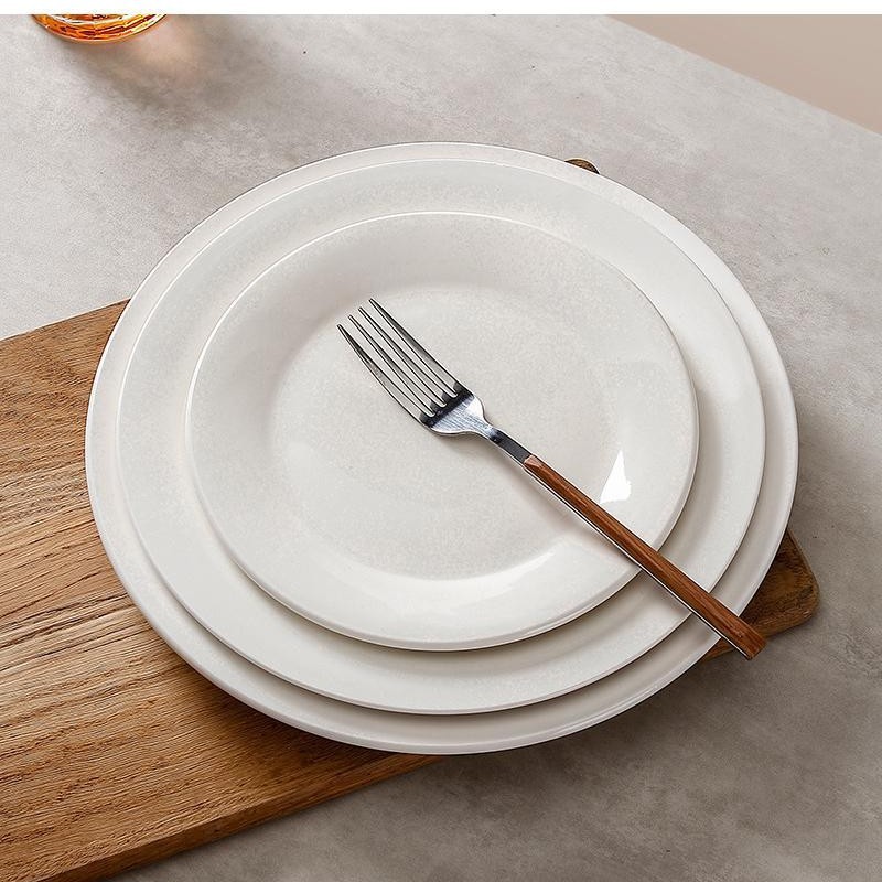 Flat Plate, Shallow Plate, Pure White Ceramic Plate, Household Dish Plate, Hotel Western Steak Plate, Dish Plate, Western Tableware