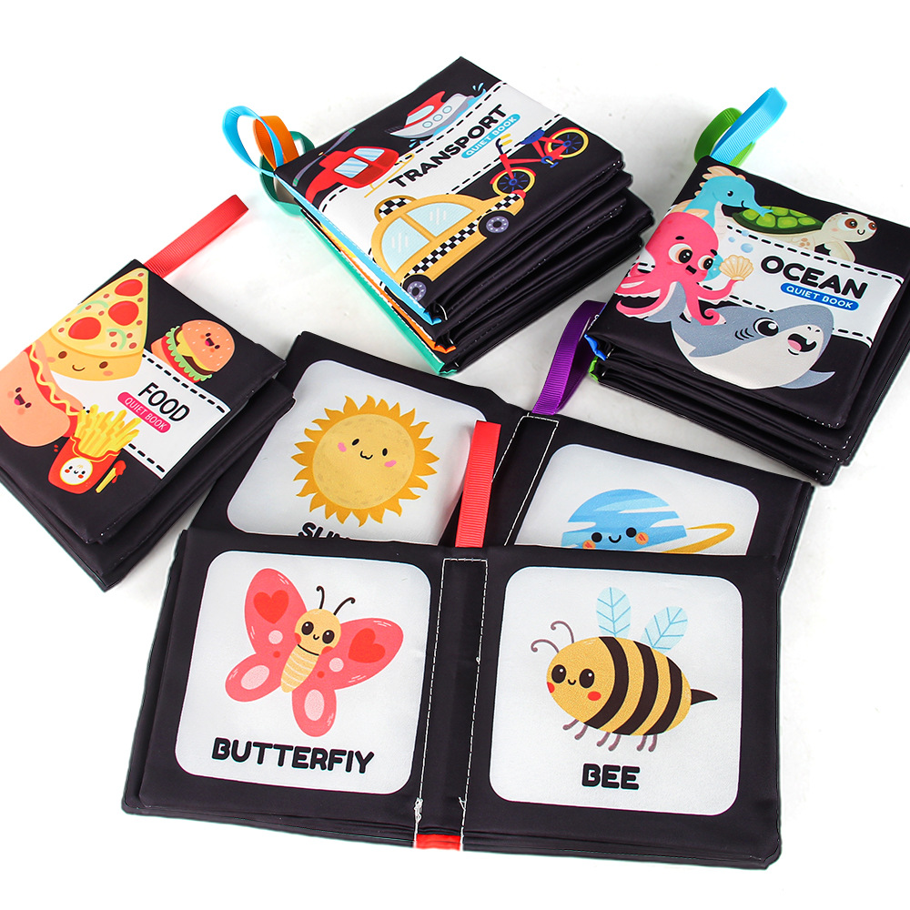 Source manufacturers three-dimensional baby cloth book early education toys 4 sides 8 pages English palm book animal fruit baby cloth book
