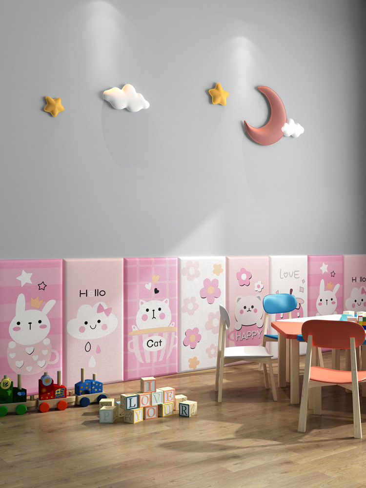 Cartoon Self-Adhesive Wallpaper Anti-Collision Tatami Wall Surround Soft Bag Kindergarten Kidsren's Bed Wall Decoration 3D Stereo Wall Sticker