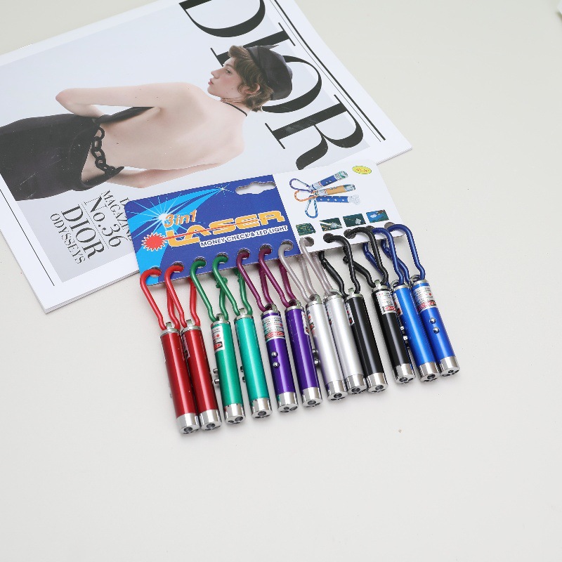 Laser pointer banknote checking flashlight three-in-one infrared cat stick sales office driving school long-range pointer keychain