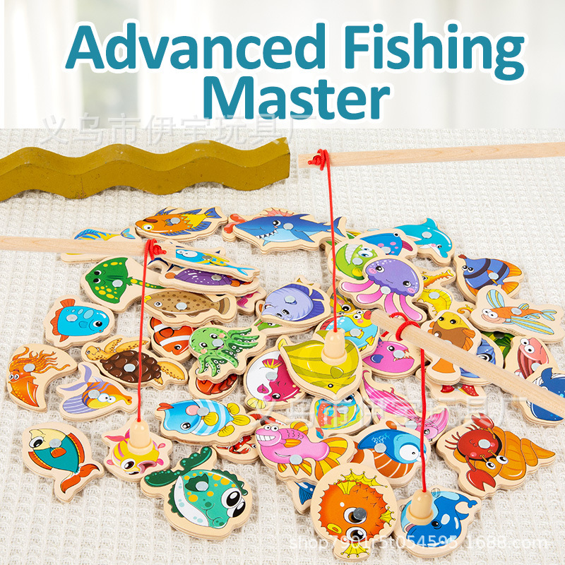Factory wholesale wooden magnetic fish baby baby hands-on parent-child game kindergarten materials fishing toys 1