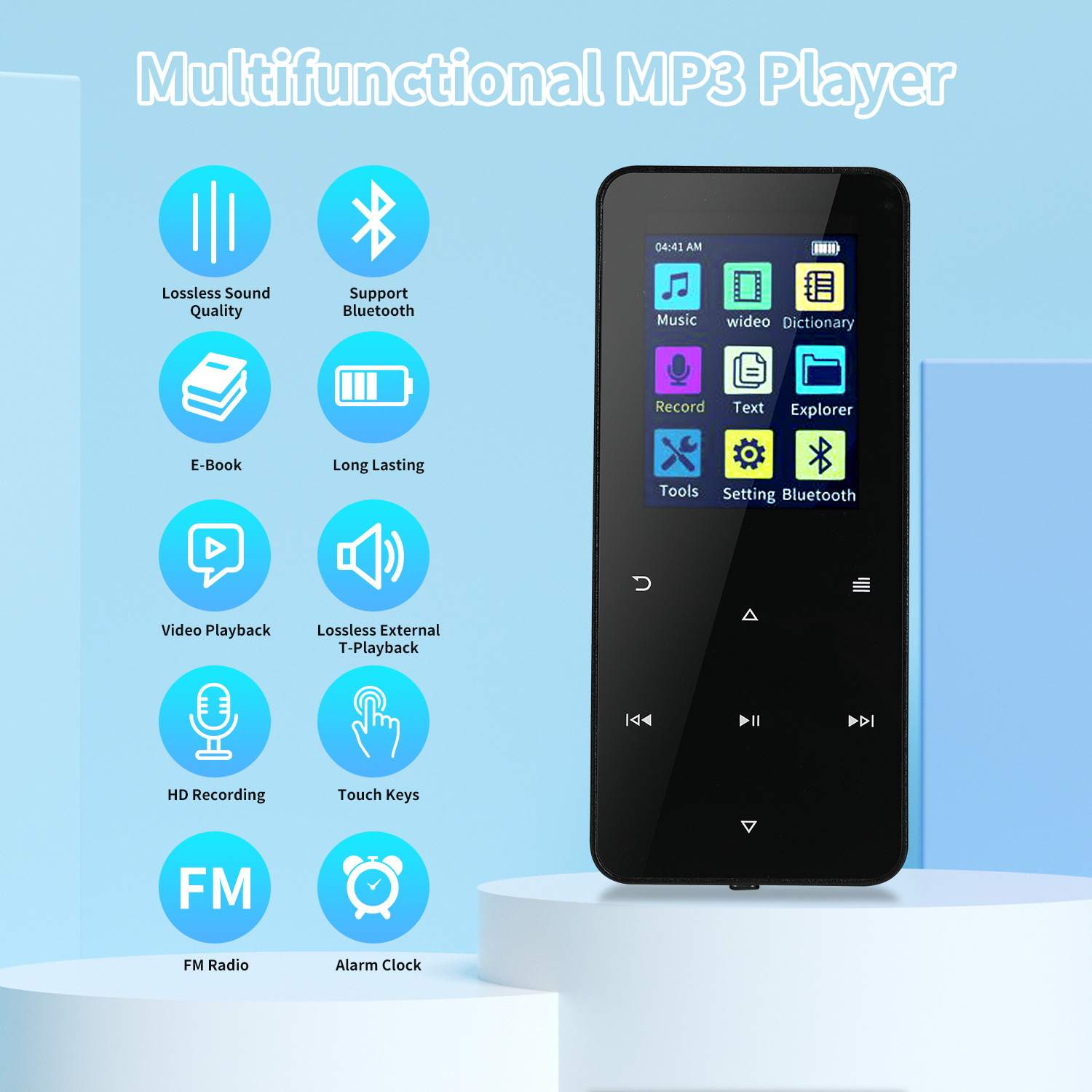 Cross-border foreign trade version metal mp3 walkman student version touch bluetooth lossless music player mp4 pluggable card