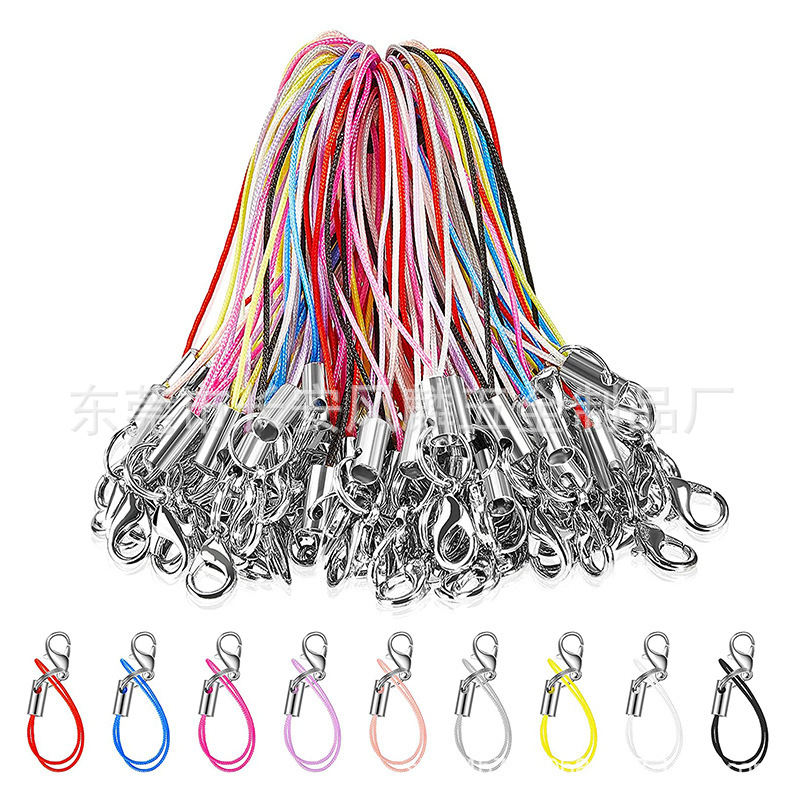 Factory wholesale DIY black mobile phone rope lobster buckle toy lanyard tag lanyard metal bell