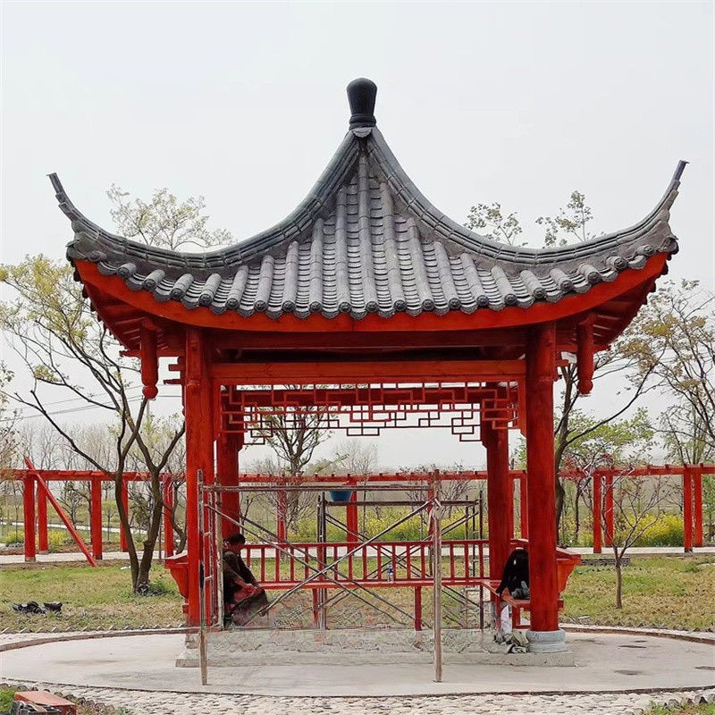 Outdoor Gazebo, Courtyard Solid Wood Four-Corner Pavilion, Indoor Villa Antique-Style Long Corridor Wooden House, Outdoor Anti-Corrosion Wood Octagonal Pavilion
