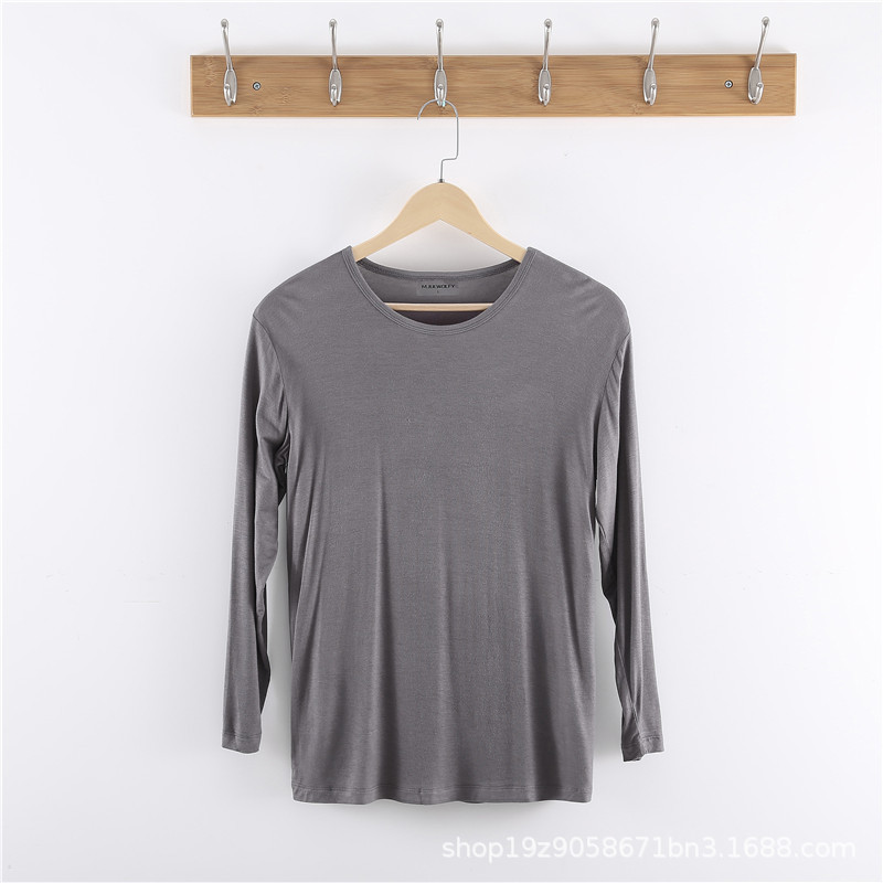 Modal Men's Spring, Autumn, and Summer Long-Sleeve Round Neck Thin Base Shirt for Middle-Aged and Elderly Dads 150kg Wearable Wholesale