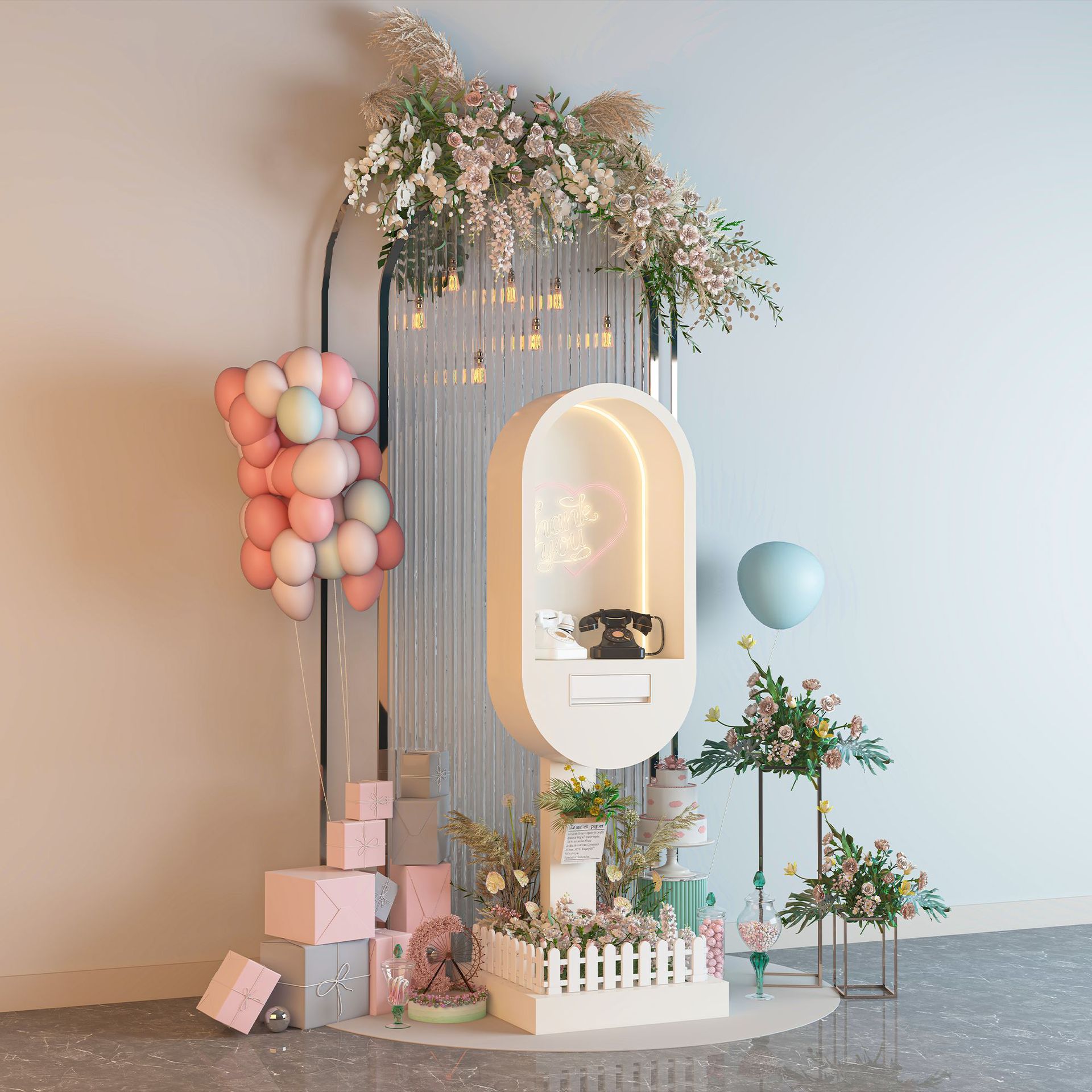 Retro Iron Art Wedding Telephone Booth Audio Guest Book Outdoor Indoor Decoration Led Booth Matching Customization