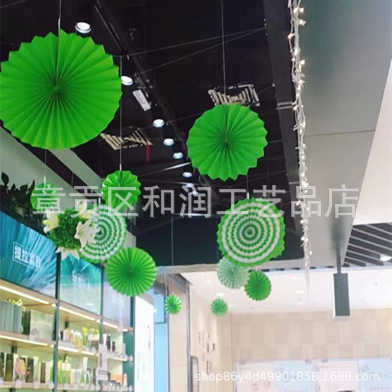 Creative diy air hanging decoration kindergarten shopping mall shop ceiling decoration paper fan flower spring layout materials