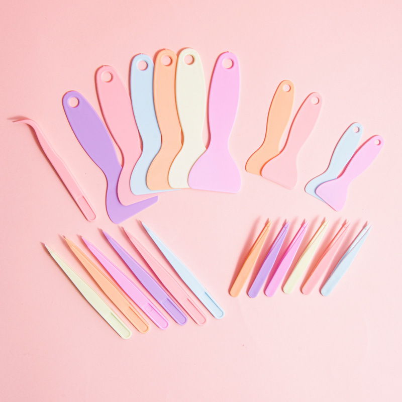 Macaron diy hand account small tweezers gu card stickers Diamond painting fire paint wax curved head plastic tweezers wholesale