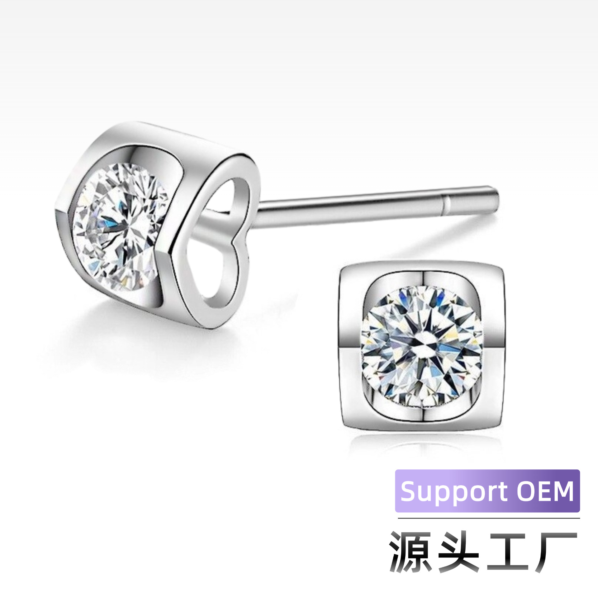 Cross-border Hot Sale 925 Sterling Silver Angel Kiss Moissanite Earrings Simple Light Luxury High-end Sense Women's Silver Earrings