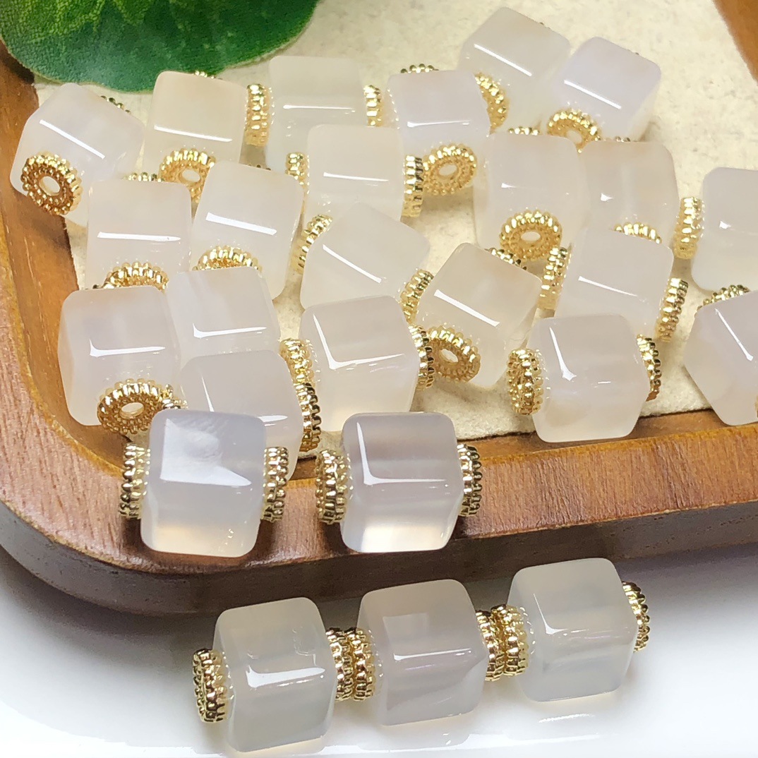 Natural Ice Chalcedony Powder Salt Source White Agate Sugar Cube Lychee Jelly Accessories DIY Bracelet String Loose Beads