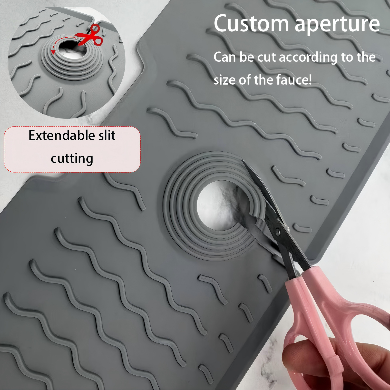 Cross-Border Hot-Selling Wave-Shaped Faucet Drain Mat for Sink, 5-Degree Slope Drainage, Anti-Slip, Anti-Splash, Kitchen and Bathroom Sink