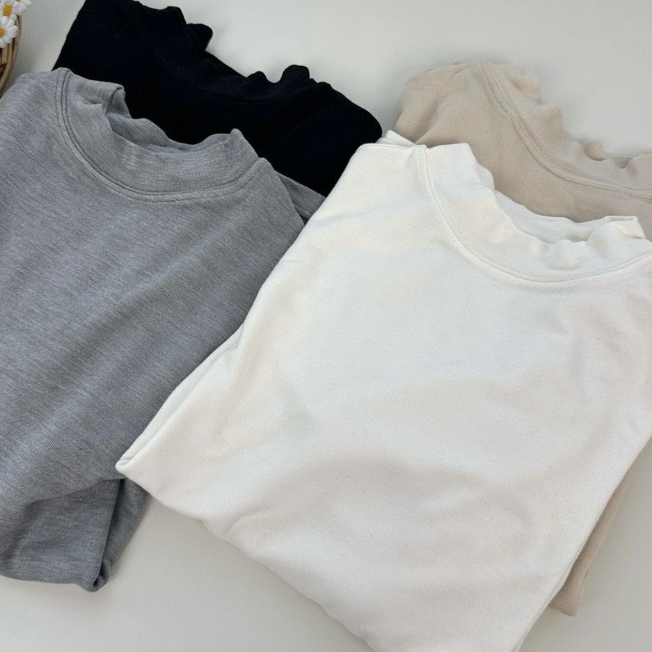 Cashmere Protein Mid-Collar Single-Piece Pure Color Long-Sleeved Warm Base Layer Shirt for Women with Built-In Chest Pad Simple Outer Top 5219