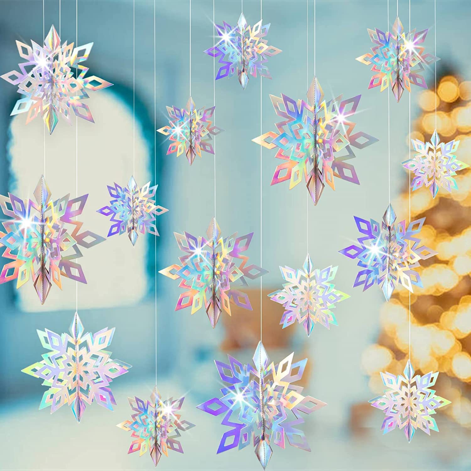 Christmas decorations phantom 3D paper snowflake string six-piece pendant store window hanging snowflake pendant