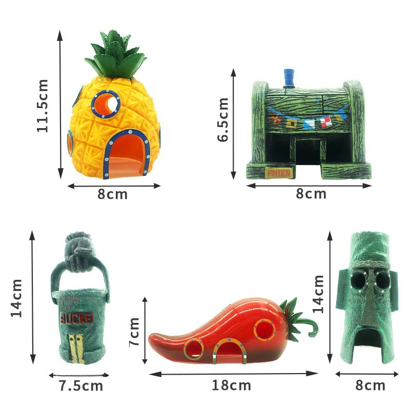 Pineapple House Fish Tank Landscaping Full Package Cartoon Doll Ornament Fish Tank Shelter House Spongebob Pineapple House Ornament